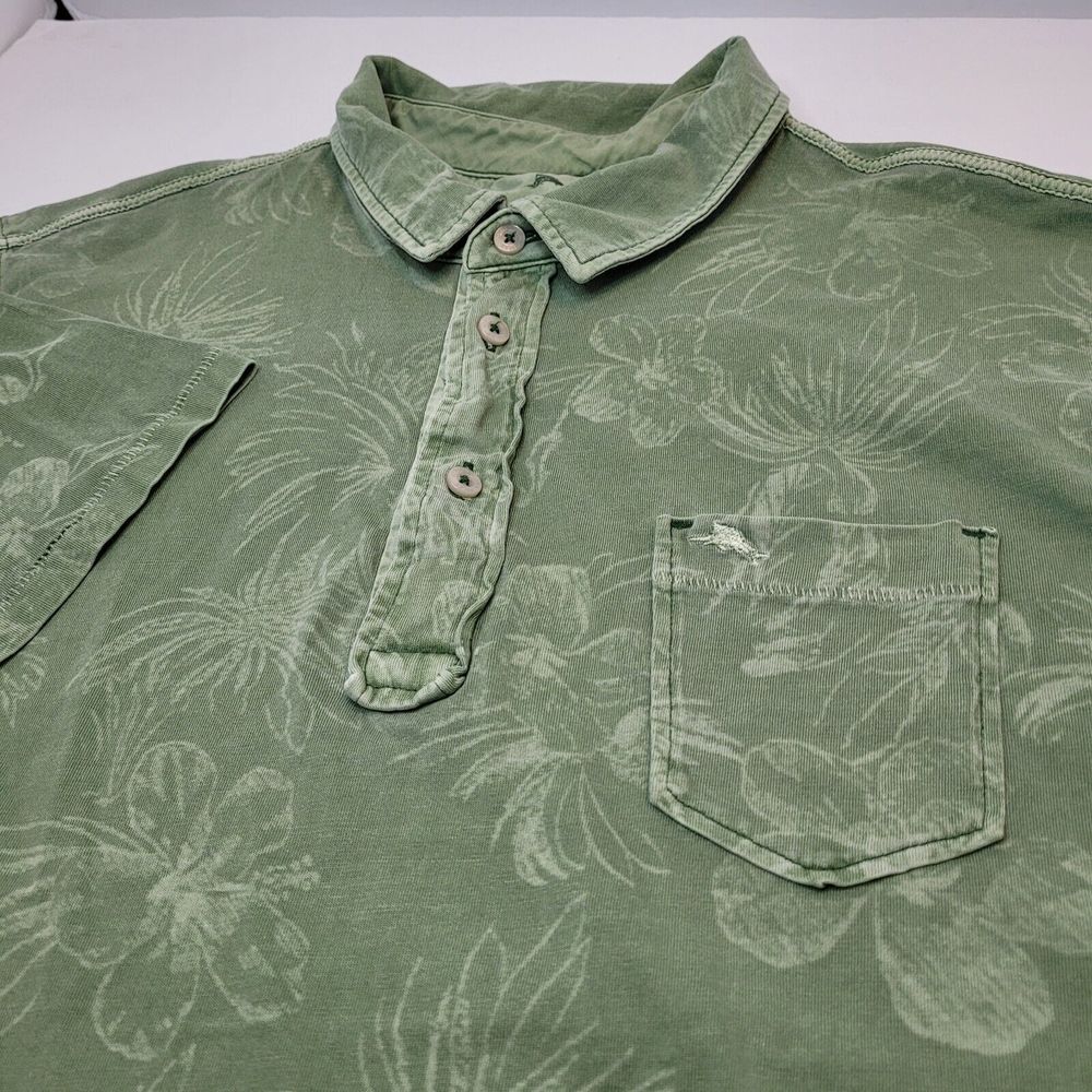 Tommy Bahama Polo Shirt Mens Large Green Excellent Tropical Pima Cotton Relax